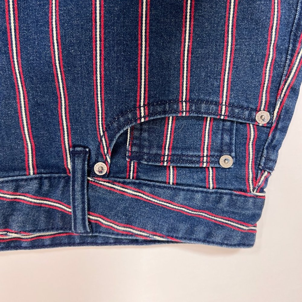 American Eagle Super Stretch Red White Blue Denim Striped Mini Skirt Siz… - Picture 2 of 11